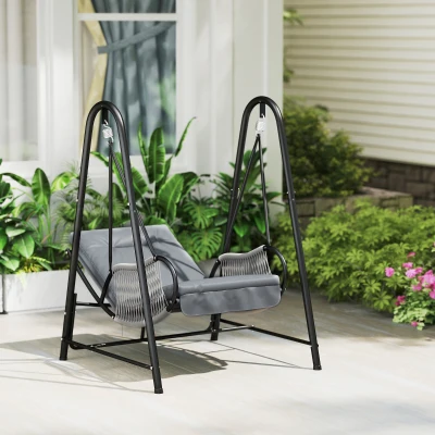 Outsunny Rattan Swing Chair with Stand Light Grey