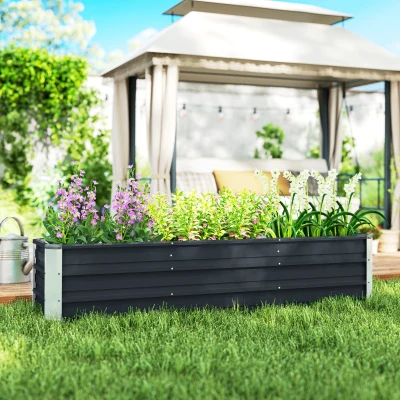 Outsunny Hochbeet aus Stahl Gartenbeet Pflanzkasten Blumenkasten Blumenkübel mit Handschuhe Grau 183 x 47 x 40 cm