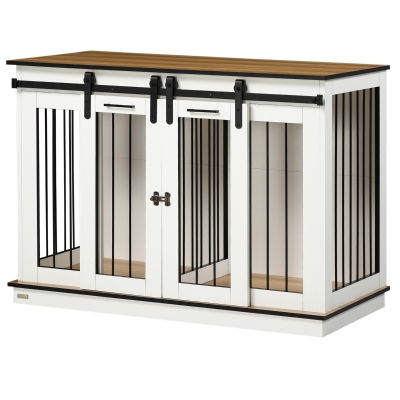 PawHut Klatka dla psa z 2 drzwiami, transporter dla psów, box transportowy dla psów, rustykalny design, zamykana, Biały