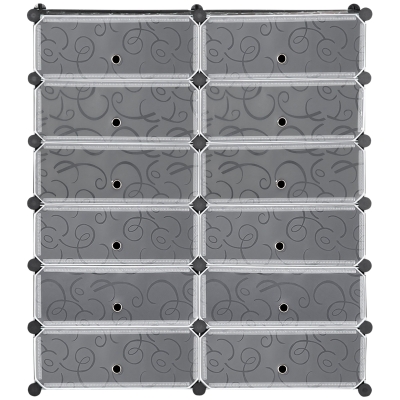 HOMCOM Schuhregal, 12 Aufbewahrungsboxen für 24 Paar Schuhe, Kunststoff, Schwarz+Weiß