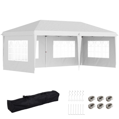 Outsunny Gazebo da Giardino con finestre 5.9x3x2.7m Bianco
