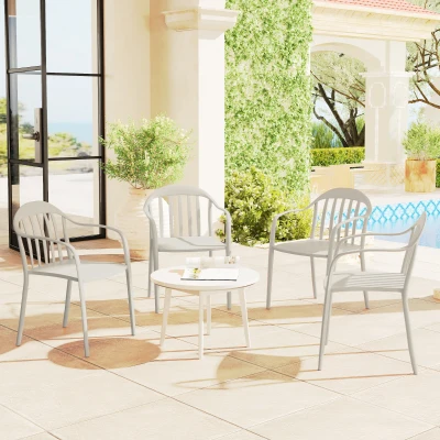 Outsunny Set 4 Sedie da Giardino Impilabili con Braccioli