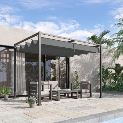 Outsunny Pérgola 3x2m Pérgola de Jardim com Teto Retrátil de Poliéster com Revestimento Resistente para Celebrações Festas Casamento Cinza