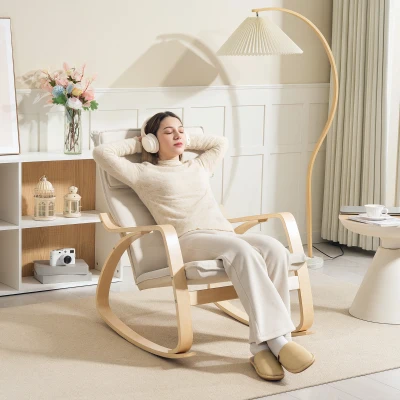 HOMCOM Upholstered Rocking Lounge Chair High Back Cream White
