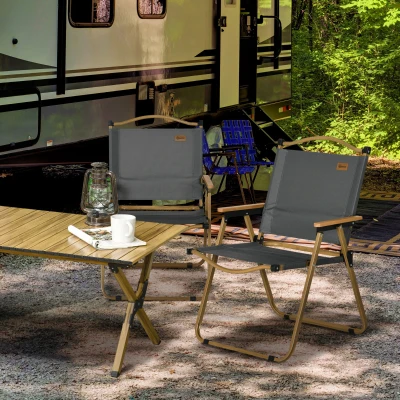 Outsunny Campingstühle, 2 x Strandstuhl, faltbar, Stahl, Holzoptik, Dunkelgrau