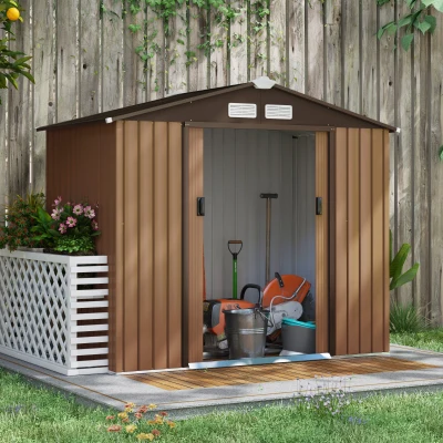 Outsunny Outdoor Storage Shed, 7ft x 4ft, Large Patio Roofed Tool Metal Storage Building Foundation Sheds Box Outdoor Furniture