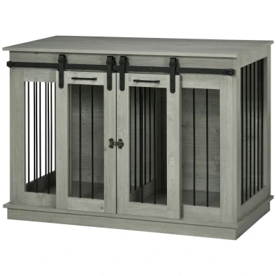 PawHut Hundekäfig mit 2 Türen, Hundebox, Transportbox für Hunde, rustikales Design, verriegelbar, Grau