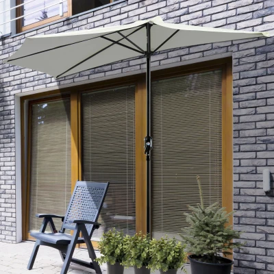 Outsunny Ombrellone Semicircolare 2.7x1.5 m Apertura a Manovella