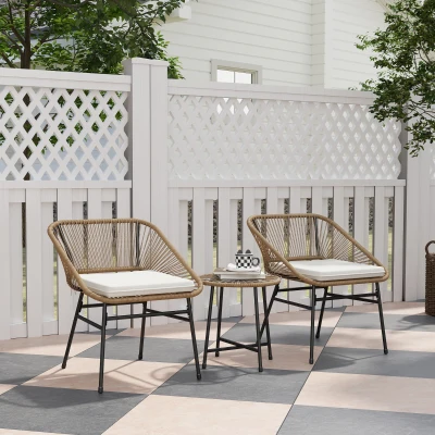 Outsunny Set da Giardino con 2 Sedie con Cuscino e Tavolo Rotondo