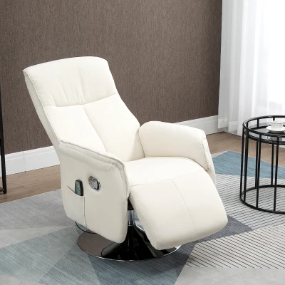 HOMCOM Poltrona de Massagem com Apoio para os Pés Poltrona Relax Reclinável até 135° com 10 Pontos de Massagem 68,5x84x110cm Creme
