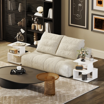 HOMCOM Set of 2 Modern Side Tables with Storage White