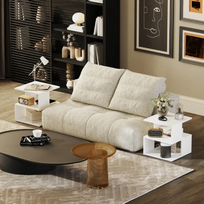 HOMCOM Set of 2 Modern Side Tables with Storage White