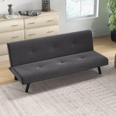 HOMCOM Canapé convertible 3 places inclinable en aspect velours avec pieds en métal pour salon charge 300 kg 170x76x72,5cm gris