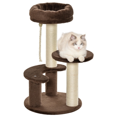 PawHut Tiragraffi per Gatti con Lettino Peluche e Sisal Marrone