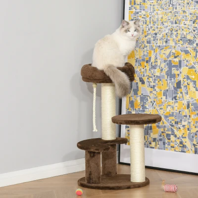 PawHut Tiragraffi per Gatti con Lettino Peluche e Sisal Marrone