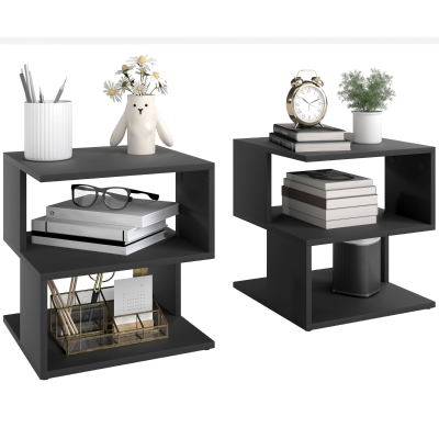 HOMCOM Set of 2 Modern Side Tables with Storage Black