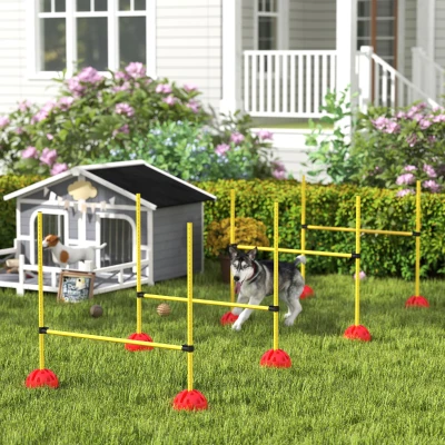 PawHut 4-teiliges Hunde-Agility-Set mit 4 Hürden und Tragetasche für das Sprungtraining, Gelb