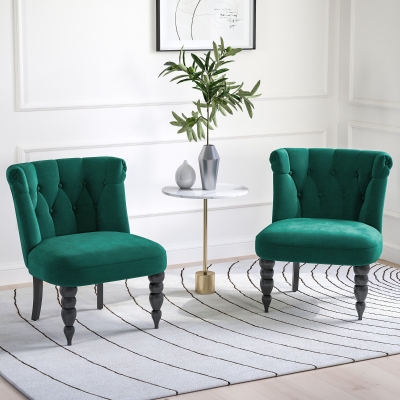 HOMCOM Velvet Wingback Accent Chair Set Dark Green