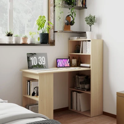 HOMCOM Modern Computer Desk 6 Shelves Natural Wood
