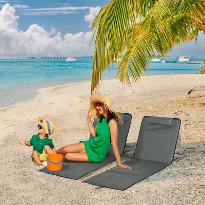 Outsunny 2-delige Strandmat Set, Verstelbaar, Opvouwbaar, 124L x 53B x 35-45H cm, Grijs