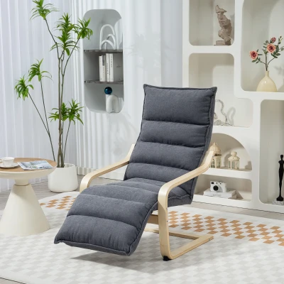 HOMCOM Curved Wooden Accent Chair, with Adjustable Footrest - Drak Grey