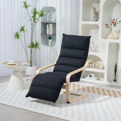 HOMCOM Birch Wood Lounge Chair Black with Footrest