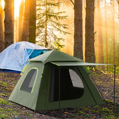 Outsunny Tenda da Campeggio 2 Posti con Veranda e Finestre Verde