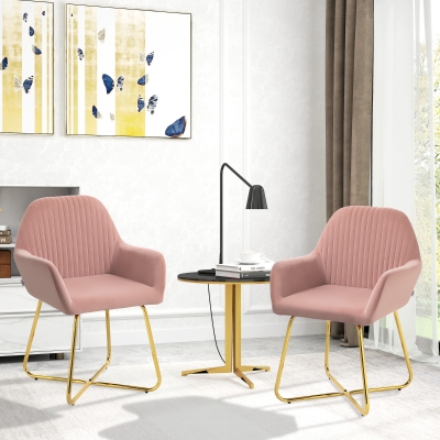 HOMCOM Modern Upholstered Accent Chairs Metal Base Pink