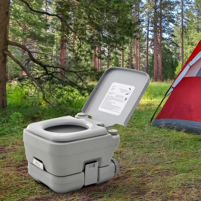 HOMCOM Inodoro Portátil con Tanques Dobles de 10L Estructura en Plástico PE para Camping y Senderismo 36x42x30 cm Gris