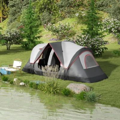 Outsunny Tenda da Campeggio 6 Posti con 2 Stanze Grigio
