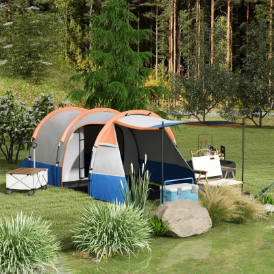 Outsunny Tenda da Campeggio con 2 Aree e 3 Ingressi Arancione