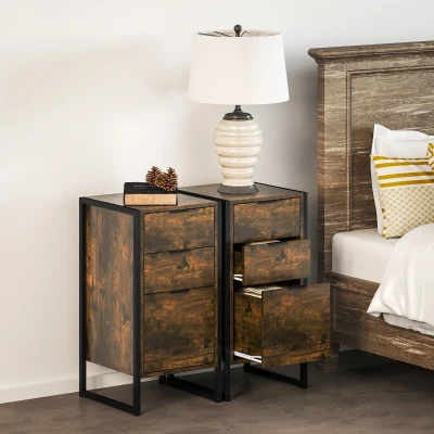HOMCOM Chest of Drawers 3-Drawer Metal Frame Rustic Brown