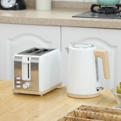HOMCOM Wasserkocher und Toaster, 1,7 L, Edelstahl, 7 Bräunungsstufen, Aufwärmfunktion, Automatische Abschaltung, Weiß