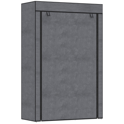 HOMCOM Stoffen Kast, Opbergoplossing, 6 Planken, 1 Kledingstang, Donkergrijs