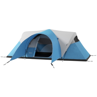 Outsunny Campingtent voor 5-6 Pers., Familietent, Waterdicht, met Voortent, 550L x 300B x 198Hcm, Blauw