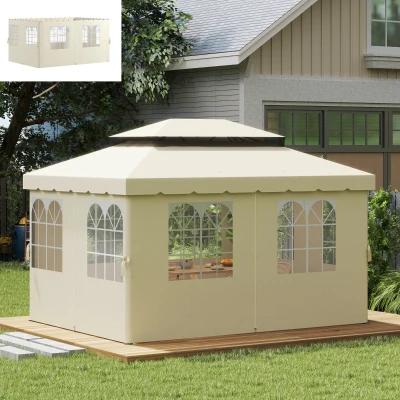 Outsunny Paredes Laterales de Sustitución para Pérgola 4x3 m con Protección UV Ventanas Transparentes y Cortinas Ajustables Crema