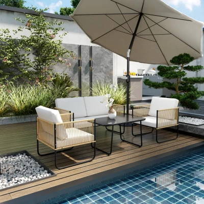Outsunny Set da Giardino 4pz con Divanetto, 2 Poltrone e Tavolino