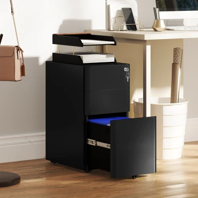 Vinsetto Steel 3-Drawer Filing Cabinet with Lock Black