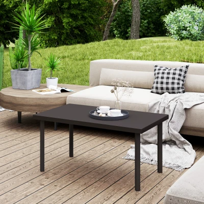 Outsunny Metal Coffee Table Woodgrain Top Brown 95x55cm