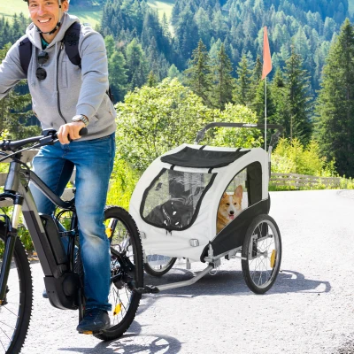 PawHut Hundeanhänger Hundebuggy mit Jogger-Funktion bis 20kg Universalkupplung Stahl Weiß+Schwarz