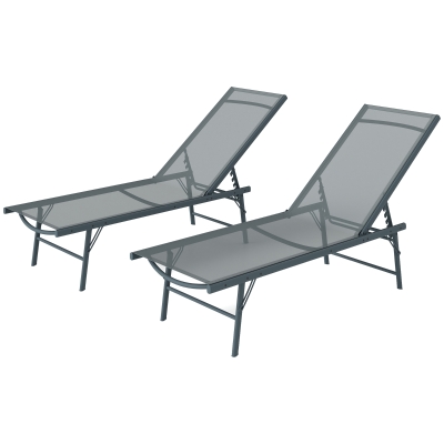 Outsunny Lot 2 Chaises Longues Pliantes Jardin Gris Clair