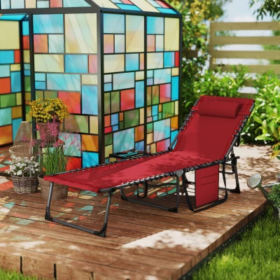 Outsunny Bain de Soleil Pliante Rouge 5 Niveaux 60x190cm