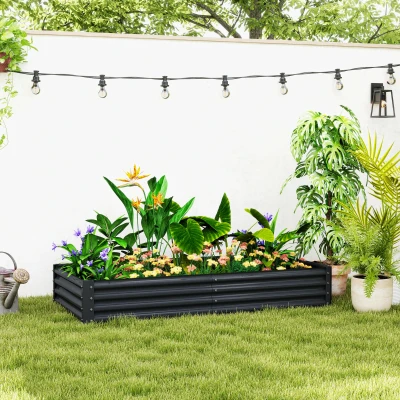 Outsunny Jardinera Elevada Rectangular de Acero Galvanizado para Cultivar Plantas Flores Hierba 180x90x30 cm Gris Oscuro