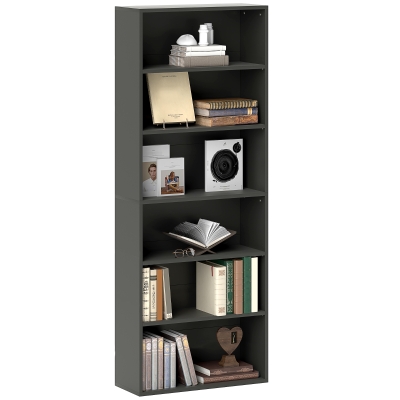HOMCOM 6-Tier Freestanding Bookshelf Adjustable Black