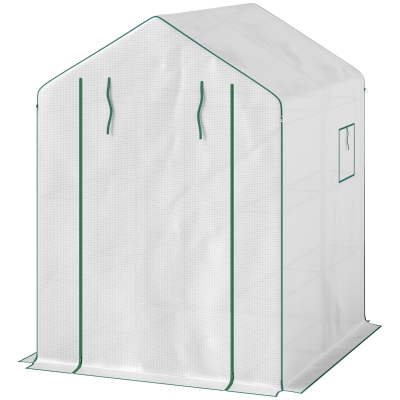 Outsunny Serre Jardin PE Blanc 140x143x190cm avec Étagères 3 Niveaux