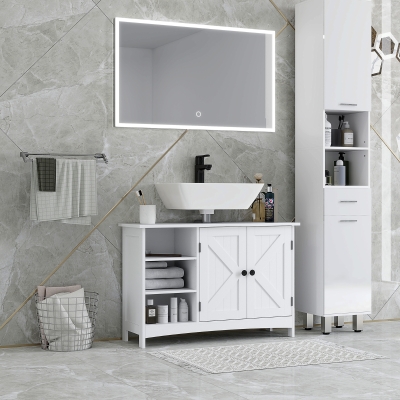 kleankin Mueble Bajo Lavabo de Pie con 2 Puertas y Estantes Ajustables Antivuelco Estilo Moderno 90x30x60 cm Blanco