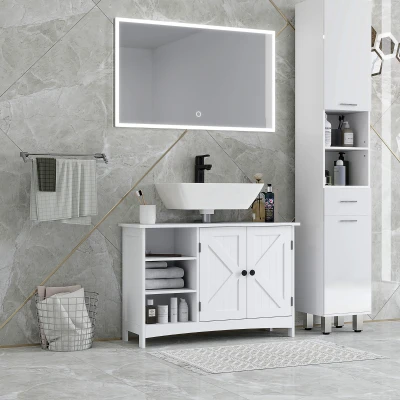 kleankin Mueble Bajo Lavabo de Pie con 2 Puertas y Estantes Ajustables Antivuelco Estilo Moderno 90x30x60 cm Blanco