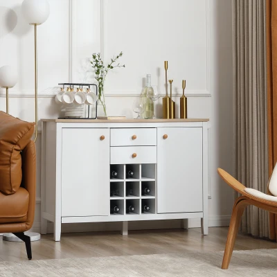 HOMCOM Buffet Blanc 2 Tiroirs, 2 Portes, Porte-Bouteilles 9