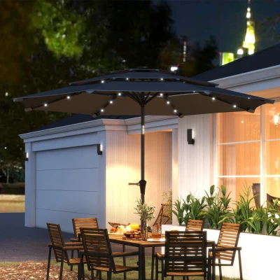 Outsunny 3-Tier Parasol with LED Lights Dark Grey