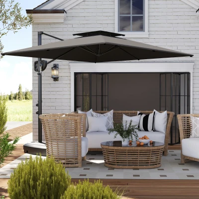 Outsunny Parasol Carré 2,5x2,5m Gris Foncé avec Bases